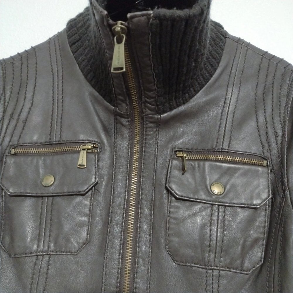 Michael Michael Kors | Brown Leather Jacket | Zip Front - Picture 5 of 15